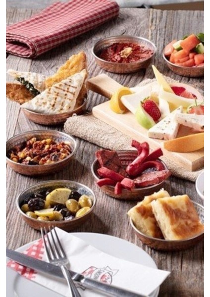 Luxury 6 Adet Bakır Çerezlik Kahvaltılık Reçellik Sosluk Meze Kase 1 Adet