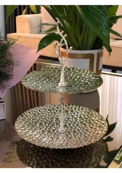 Luxury Iki Katlı Metal Sunumluk & Lokumluk & Çerezlik & Meyvelik Iftar Sofrası Sunum 1 Adet fiyatları