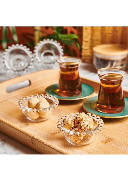 Luxury Boncuklu 6'lı Cam Kase ve Çerezlik Seti 1 Adet