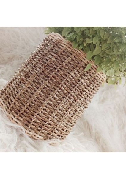 Luxury Hasır Bambu Rattan Saksı , Kaşıklık , Organizer Sepet 1 Adet