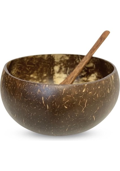 Luxury Jumbo Boy Hindistan Cevizi Kase, Kaşık ve Kase Altlığı - Bowl Kasesi - Bowl Kaşığı - Coconut Bowl 1 Adet