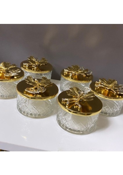 Luxury Dekoratif Gold Kapaklı 6 Lı Tatlı Kasesi Sunumluk Ikramlık Cam 1 Adet