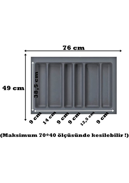 Luxury 76X49 Cm. 6 Bölmeli Gri Çekmece Içi Düzenleyici Kepçelik (70*40 Cm'e Kadar Kesilr) Ücretsiz Kesim 1 Adet