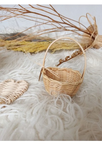 Luxury Hasır Bambu Rattan Mini Sepet 9x4 1 Adet