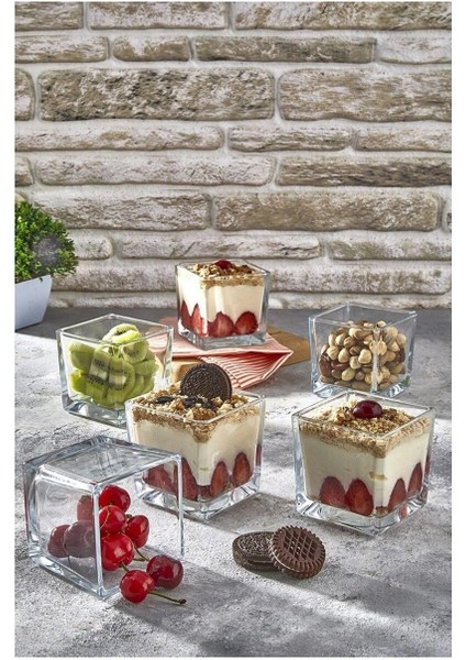 Luxury Aknur Plastik 9 cm 6´lı Kare Cam Magnolia Kase 1 Adet