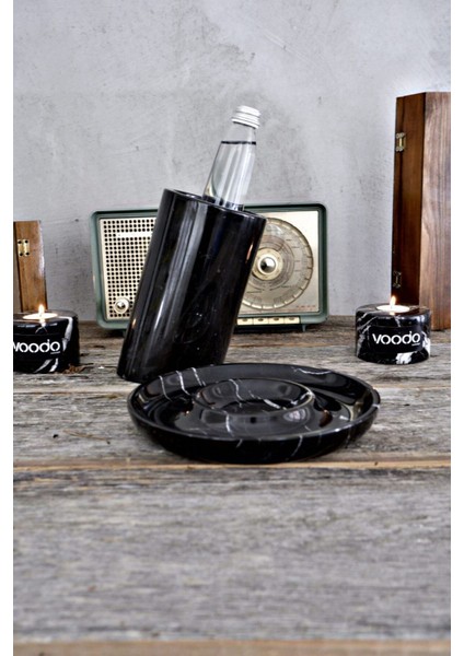 Luxury Alexander Black Mermer Şaraplık + Çerezlik 2 Li Set 1 Adet
