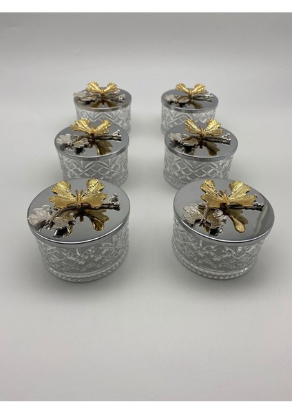 Luxury 6'lı Gümüş Kapaklı Timeless Cam Tatlı, Dondurma Kasesi, Çerezlik, Reçellik, Sunumluk, Çeyizlik, Kase 1 Adet
