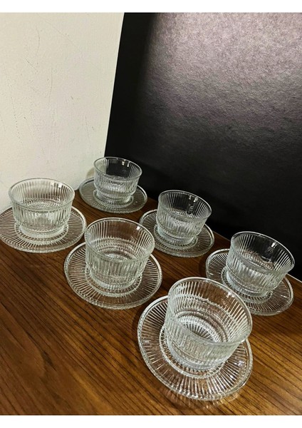 Luxury 6 Kişilik Kristal Cam Çerez Tatlı Tabağı Seti (12 Parça) 180 ml 1 Adet