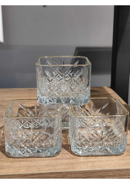 Luxury Pandoranın Kutusu Paşabahçe Timeless 4 Lü Kare Yaldızlı Hediyelik Çerez Seti,mini Kase, Kahvaltılık 1 Adet