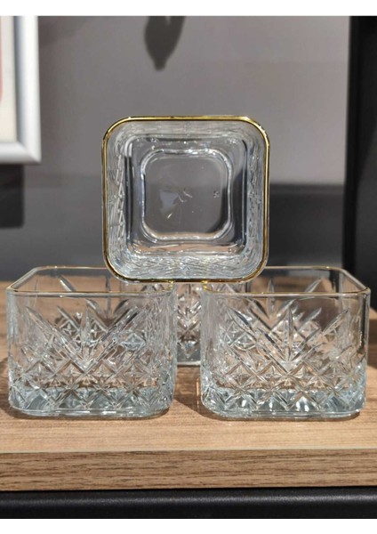 Luxury Pandoranın Kutusu Paşabahçe Timeless 4 Lü Kare Yaldızlı Hediyelik Çerez Seti,mini Kase, Kahvaltılık 1 Adet