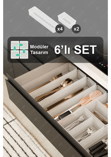 Luxury Origami 6'lı Modüler Kaşıklık Çatal Bıçak Çekece Içi Düzenleme Organizeri - Şeffaf 2o-4b 1 Adet