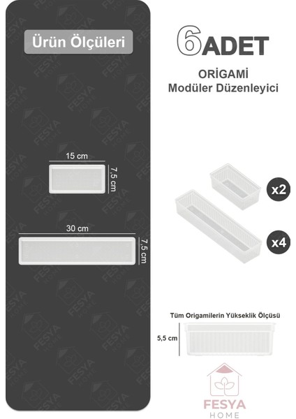 Luxury Origami 6'lı Modüler Kaşıklık Çatal Bıçak Çekece Içi Düzenleme Organizeri - Şeffaf 2o-4b 1 Adet fırsatları