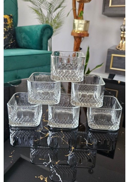 Luxury 6'lı Kesme Cam Modeli Kare Magnolia Cup Kare Puding Çerezlik Kase 1 Adet