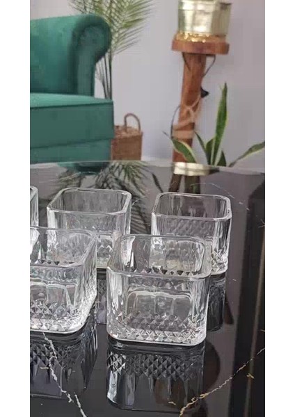 Luxury 6'lı Kesme Cam Modeli Kare Magnolia Cup Kare Puding Çerezlik Kase 1 Adet fiyatları