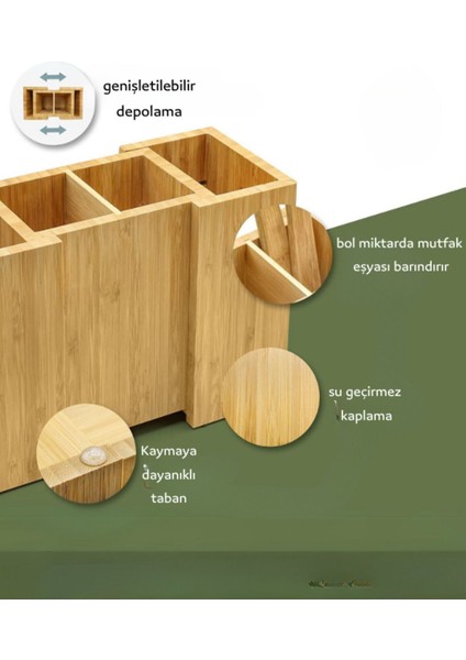 Luxury Genişleyebilir Bambu Kaşıklık & Bambu Kaşıklık & Katlanır Mutfak Bambu Kaşıklık & Mutfak Tezgahı 1 Adet