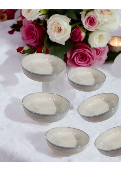 Luxury 6'lı Gri Desenli Porselen Çorba Kasesi 15X5 cm 1 Adet