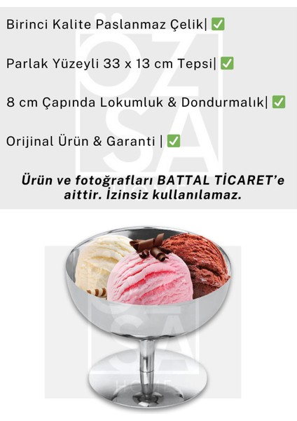 Luxury 6 Kişilik Dondurmalık Seti Ayaklı Magnolia Dondurmalık Tatlı Kasesi ve Dondurma Kaşığı Seti Çelik 1 Adet
