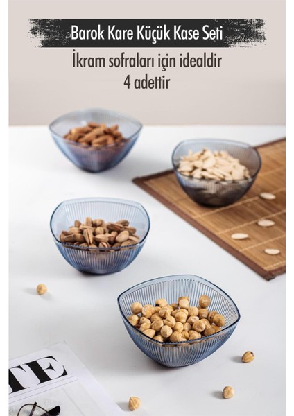 Luxury Akrilik Barok Lacivert Kare 4'lü Küçük Kase Seti & Çerezlik & Sunumluk & Ikramlık 1 Adet