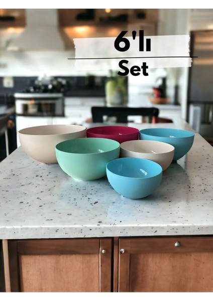 Luxury Büyük Boy Yuvarlak Kase, Salata Kasesi, Meyve Sebze Kasesi, Servis Kasesi, Hamur Leğeni, 6'lı Set 1 Adet