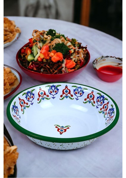 Luxury 20 cm Emaye Kase Tabak, Çukur Tabak, Salata Tabak, Cips Tabak 1 Adet