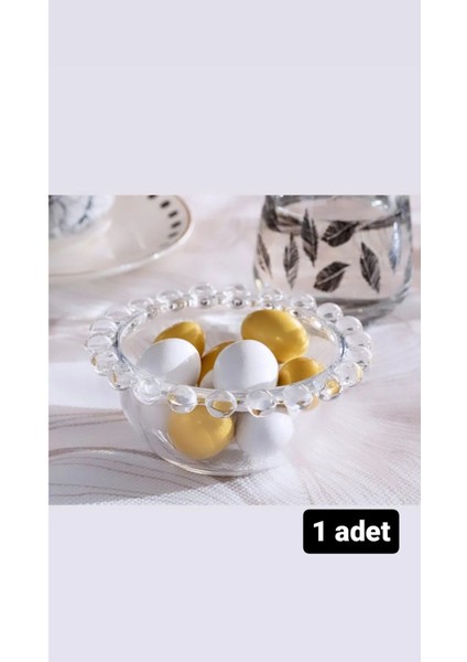 Luxury 1 Adet 8x4 cm Yuvarlak Cam Boncuk Kenarlı Çerez Draje Lokum Reçel Sunum Kasesi 1 Adet