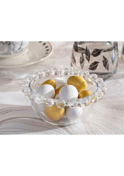 Luxury 1 Adet 8x4 cm Yuvarlak Cam Boncuk Kenarlı Çerez Draje Lokum Reçel Sunum Kasesi 1 Adet