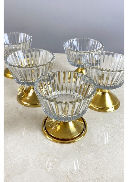 Luxury Gold Ayaklı Ikramlık Çerezlik Cam Kase 6 Adet 1 Adet