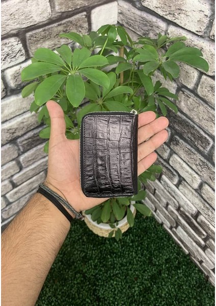 Hakiki Deri Timsah Baskılı Siyah Unisex Kartlık (T51) modelleri
