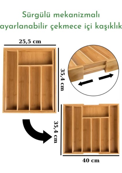 Luxury Çift Taraflı Uzayabilen Çekmece Içi Bambu Kaşıklık 1 Adet
