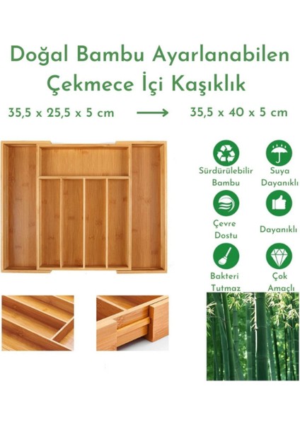 Luxury Çift Taraflı Uzayabilen Çekmece Içi Bambu Kaşıklık 1 Adet modelleri