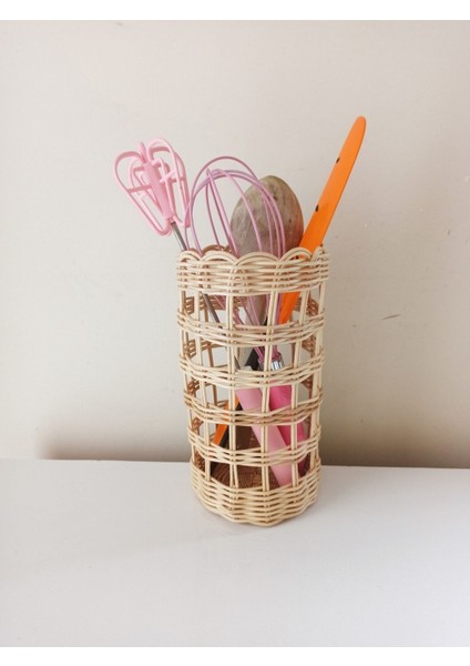 Luxury Hasır Bambu Rattan Kaşıklık Fırçalık Saksı 1 Adet
