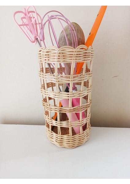 Luxury Hasır Bambu Rattan Kaşıklık Fırçalık Saksı 1 Adet