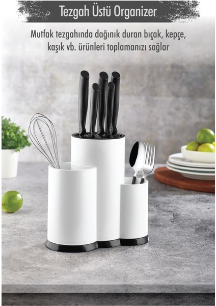 Luxury Tezgah Üstü Beyaz Kaşıklık & Bıçaklık & Kepçelik & Organizer 1 Adet