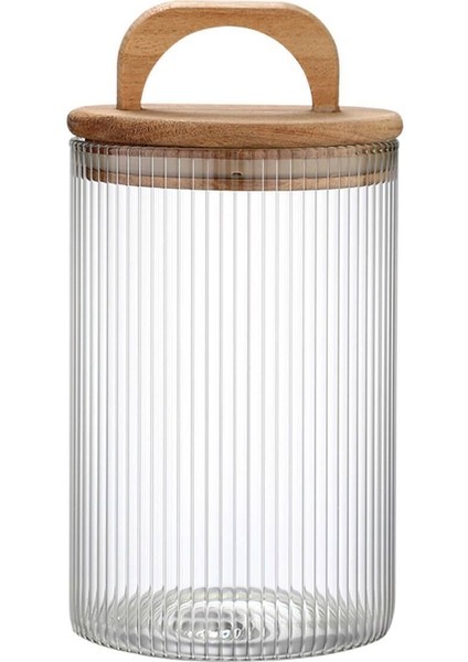 Luxury Acacia 280 ml Akasya Vakum Kapak Borosilikat Yuvarlak Cam Kavanoz 6.5X12 cm 1 Adet