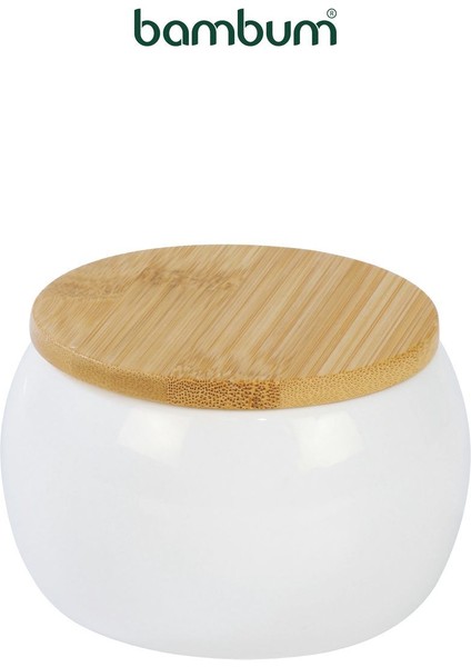 Luxury Simple Bambu Kapaklı Porselen Kavanoz 1 Adet