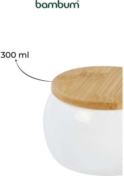 Luxury Simple Bambu Kapaklı Porselen Kavanoz 1 Adet