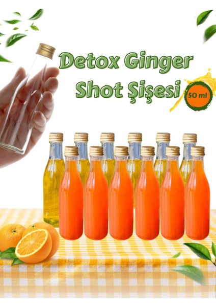 Luxury 12 Adet Damla Model Cam Ginger Shot Detox Şişesi Sızdırmaz Gold Metal Kapaklı Çok Amaçlı 50ML 1 Adet