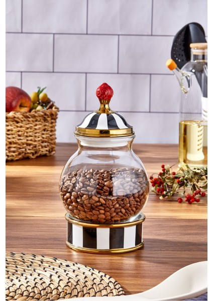 Luxury Leo Porselen Cam Tepeli Siyah Beyaz Büyük Kavanoz 1000 ml 1 Adet