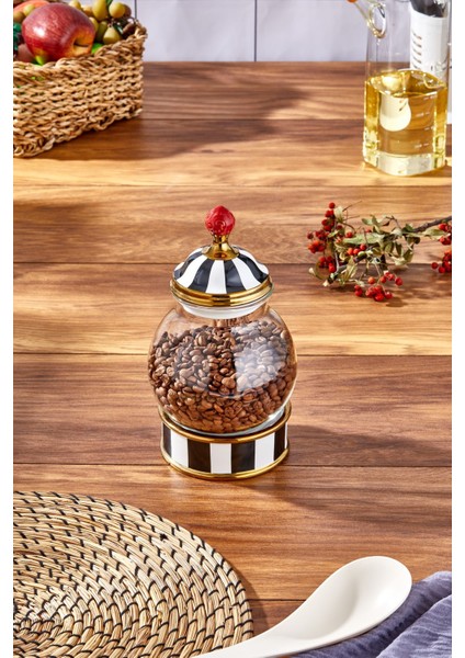 Luxury Leo Porselen Cam Tepeli Siyah Beyaz Büyük Kavanoz 1000 ml 1 Adet