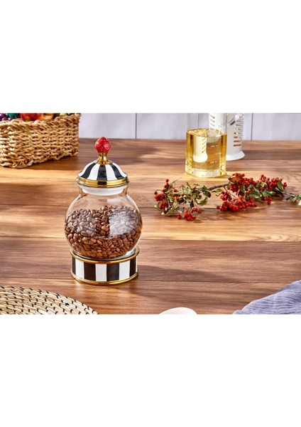 Luxury Leo Porselen Cam Tepeli Siyah Beyaz Büyük Kavanoz 1000 ml 1 Adet