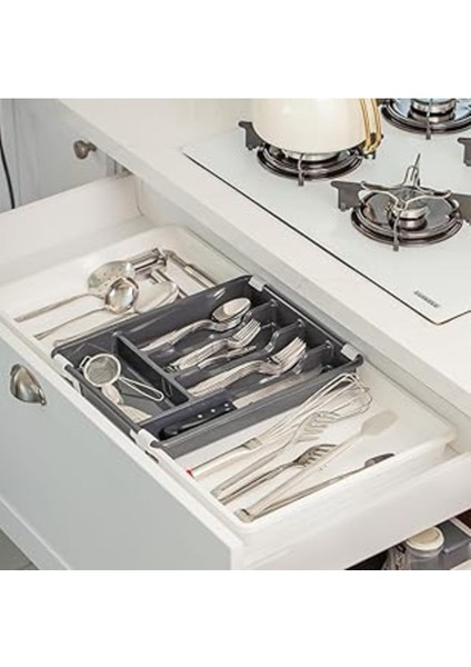 Luxury Çok Fonksiyonlu Çift Açılır Kaşıklık Çekmece Içi Ayarlanabilir Pratik 5 Bölmeli Organizer 1 Adet