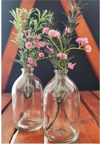 Luxury 2 Adet 100ML Küçük Cam Vazo Şişesi 2X100ML Beyaz Kapaklı (Çiçeksiz) 1 Adet