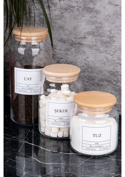 Luxury 3'lü 1300/800/500 ml Ahşap Kapaklı Çay&şeker&tuz Kavanozu Vakumlu Saklama Kabı 1 Adet