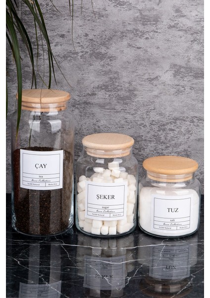 Luxury 3'lü 1300/800/500 ml Ahşap Kapaklı Çay&şeker&tuz Kavanozu Vakumlu Saklama Kabı 1 Adet