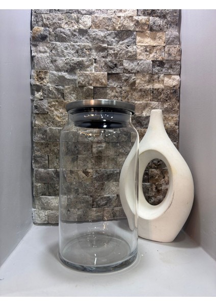 Luxury Arin Homteksden Büyük Boy Vakum Kapaklı Cam Kavanoz Ölçü: Genişlik-10 cm Yükseklik-19 cm 1 Adet