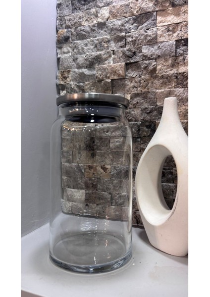 Luxury Arin Homteksden Büyük Boy Vakum Kapaklı Cam Kavanoz Ölçü: Genişlik-10 cm Yükseklik-19 cm 1 Adet