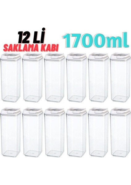Luxury 12 Li Süper Saklama Kabı 1700ML x 12 Adet Beyaz (Özel Kapak) , Erzak Kabı 1 Adet