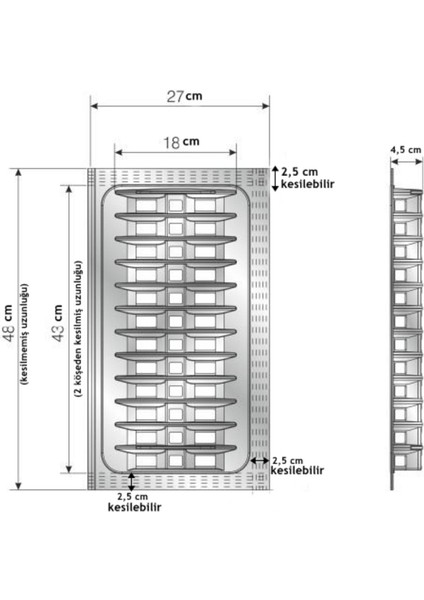Luxury 1 Adet Traybond Antrasit Tabaklık 27X49 (Geçmeli Tabaklık, Enden 2,5, Boydan 5 cm Kesilebilir.) 1 Adet