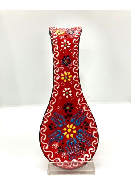 Luxury Renkli Geleneksel Motifli Seramik Kaşıklık Kırmızı 23 cm 1 Adet