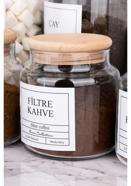 Luxury 3lü Ahşap Kapaklı Cam 1300ML Çay/şeker/tuz ve 3lü 500ML Filtrekahve/türkkahvesi/nescafe Kavanozu 1 Adet